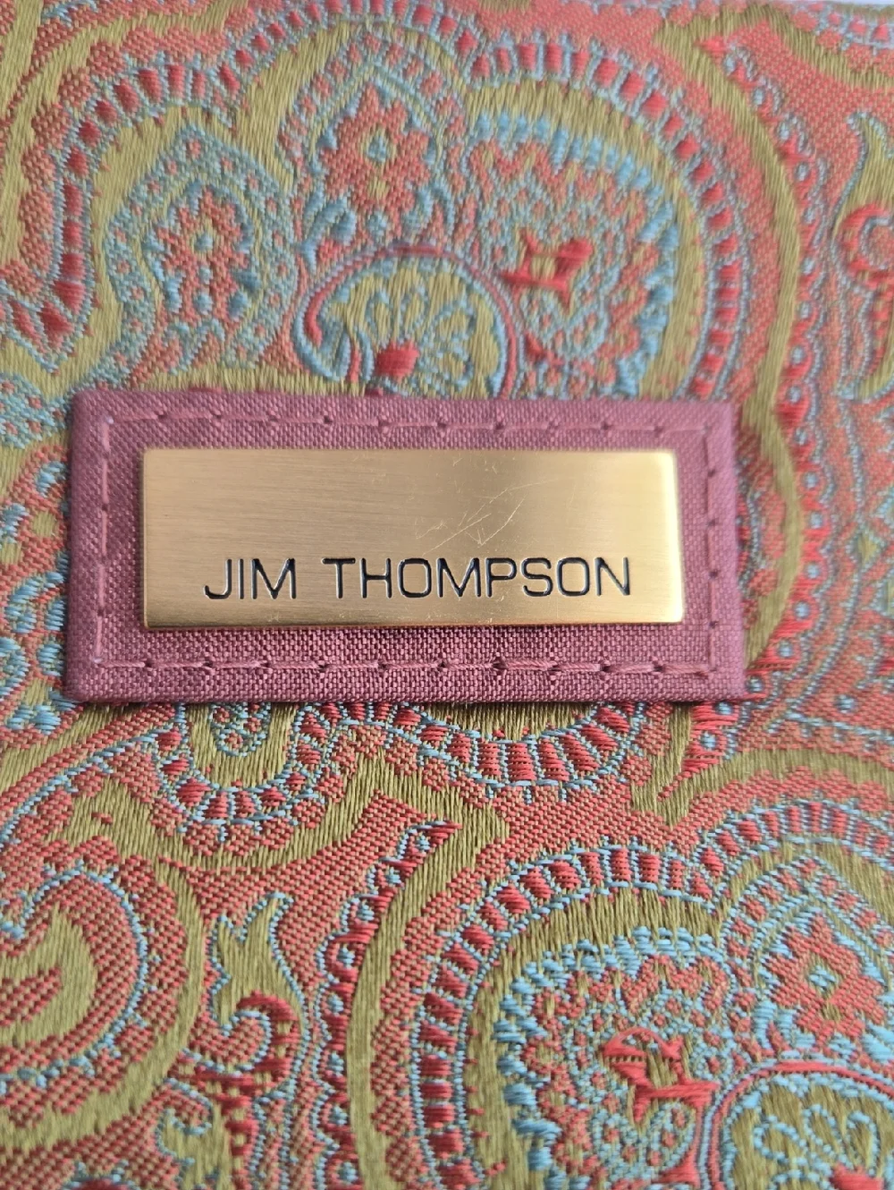 Jim Thompson Silk Orange Green Paisley Jacquard Cosmetic Bag Coin Purse